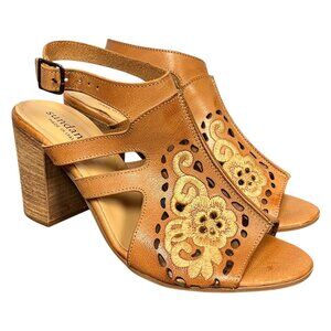 Sundance Embroidered Leather Sandals Heels Womens 8.5